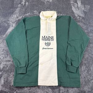 Vtg Thornton Bay Maine Embroidered Striped Rugby Polo Long Sleeve XL Made In USA
